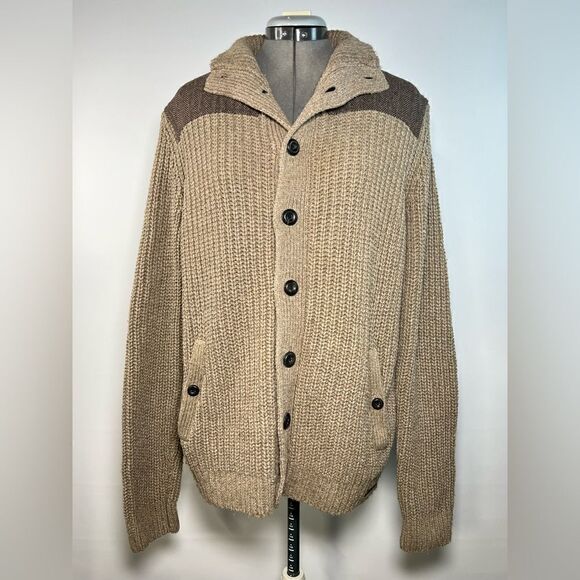 Ted Baker Mens Wool Blend Knit Tan Ribbed Cardigan 5 - Picture 1 of 8